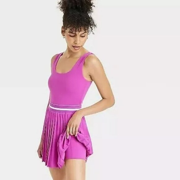 All In Motion Pleated Active Dress  Dark Violet Built in Shorts Pockets Size XS - Picture 1 of 13